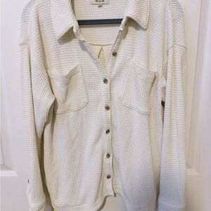 Madewell Cream Waffle Knit Button-Down Shirt